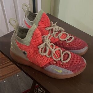 Vibrant Red and Tan Sneakers